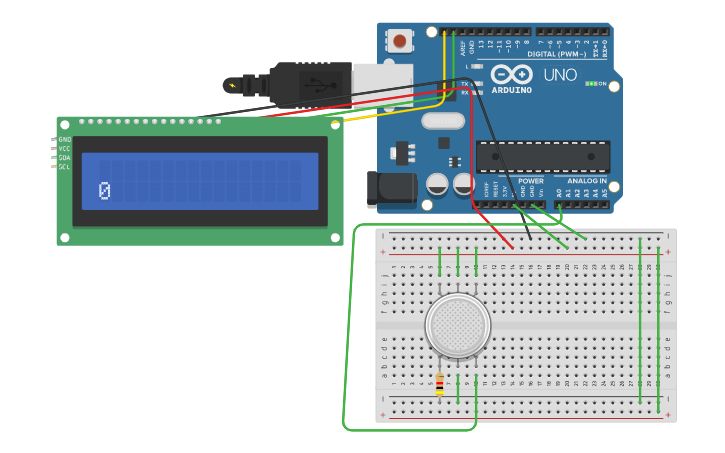 Circuit design gas sensor with lcd - Tinkercad