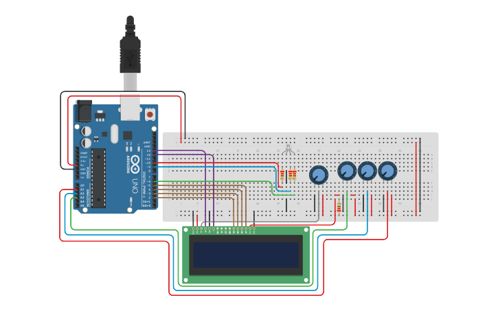 Circuit design Led RGB con 3 potenziometri e lcd che dice colore ...