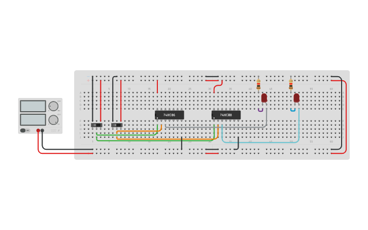 Circuit design half adder using basic gates - Tinkercad
