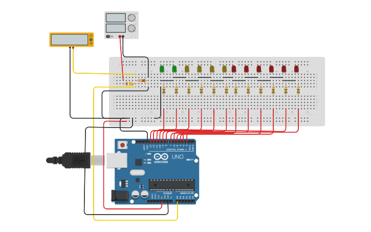 Circuit design indicador de bateria - Tinkercad