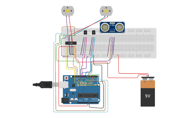 Circuit design LINE FOLLOWER ROBOT - Tinkercad