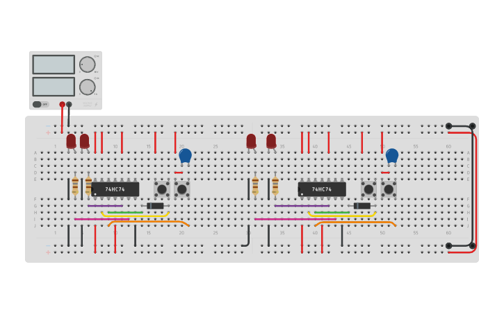 Circuit design RS-latch with 74HC74 | Tinkercad