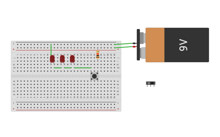 Circuit design Encendido de un led con Batería y botón - Tinkercad