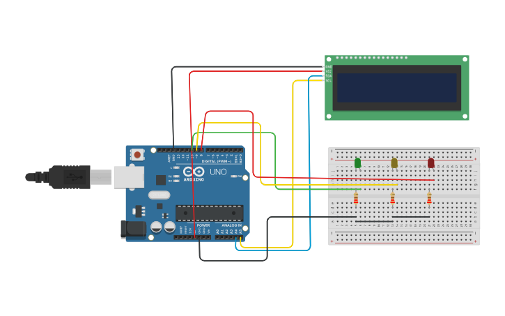 Circuit design stem test Arduino Traffic Light with LCD - Tinkercad