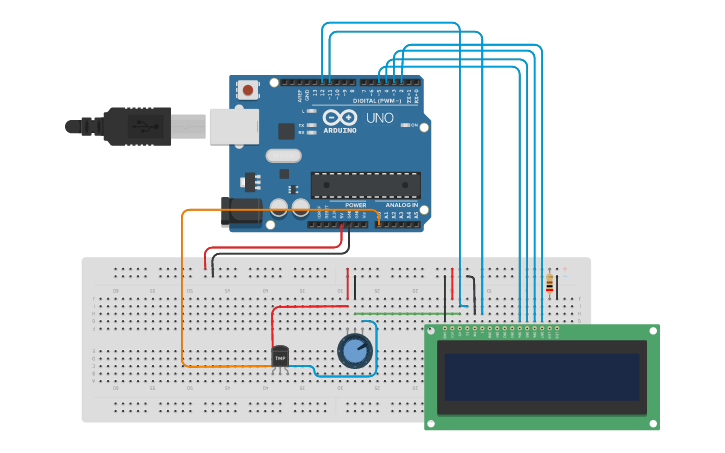 Circuit design LCD+sensor temperatura - Tinkercad