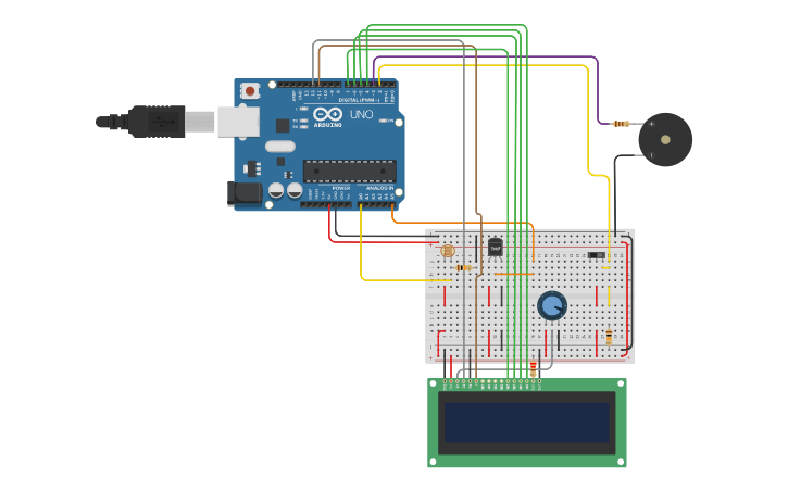 Circuit design Refrigerator Automatic Warning System debug | Tinkercad