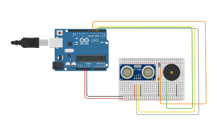 Circuit design sistema de alarma con un ultrasonico un zumbador y un ...