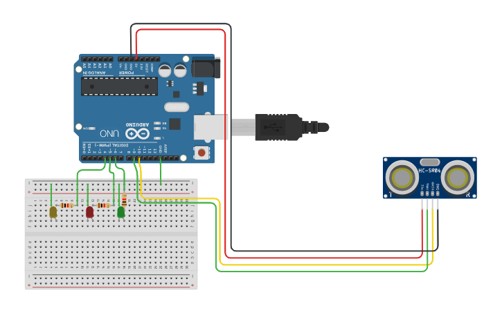 Circuit design Copy of Arduino Ultrasonic distance sensor - Tinkercad