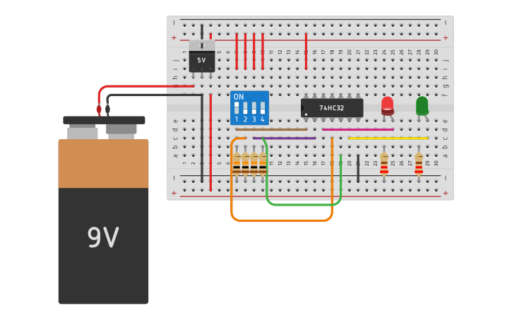 Circuit design Switch+74HC32 | Tinkercad