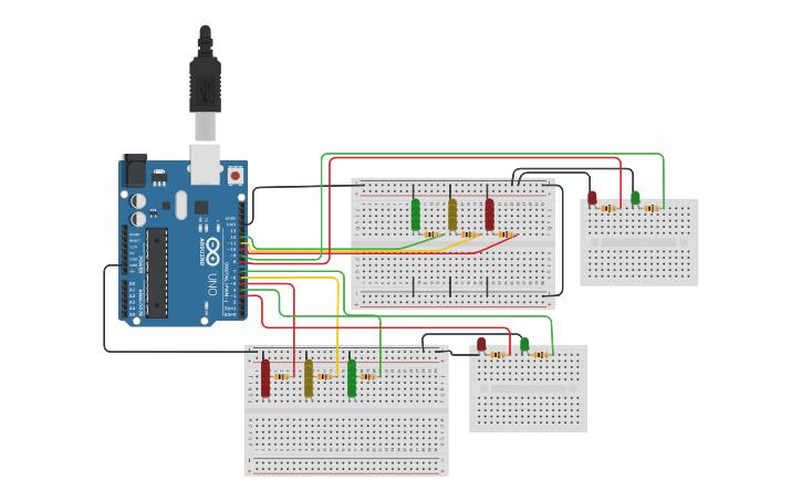 Circuit design Semáforo Duplo - Tinkercad