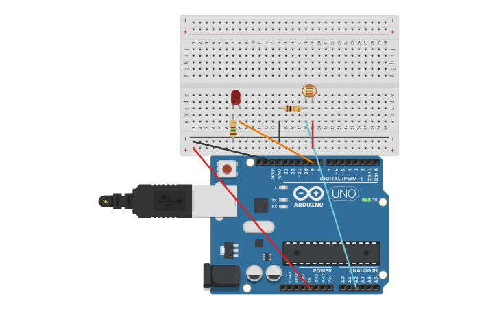 Circuit design ldr+led - Tinkercad