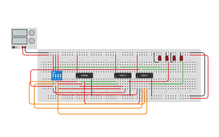 Circuit design 1 x 4 De-MUX | Tinkercad