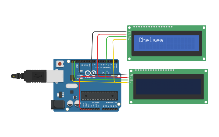 Circuit design I2C - Tinkercad
