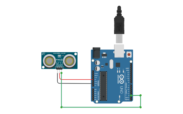 Circuit design Capteur ultrasons - Tinkercad