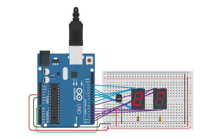 Circuit design Practice temperature sensor | Tinkercad