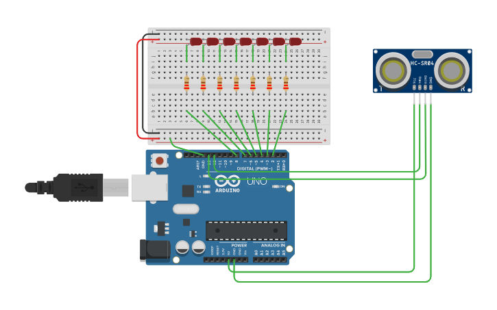 Circuit design Arduino Ultrasonic sensor hc-sr04 Measure distance with ...
