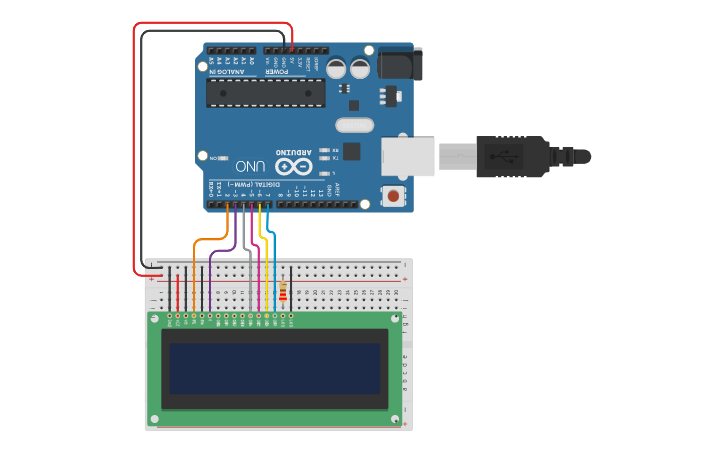 Circuit design LCD sin potenciometro - Tinkercad