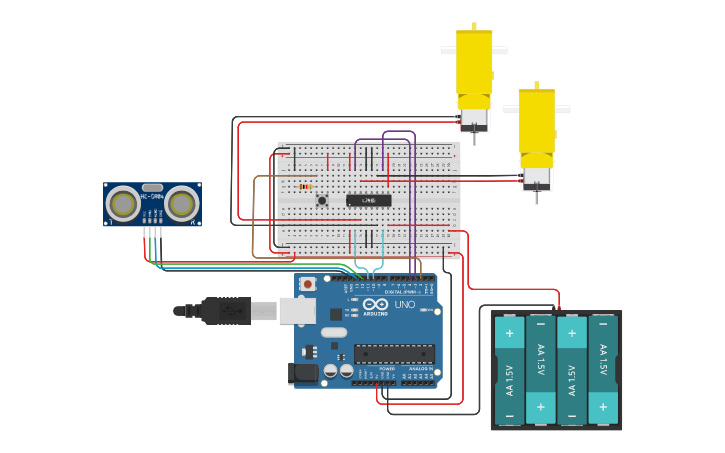Circuit design 2 - Sensor Distância e Botão Ligar | Tinkercad
