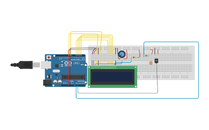 Circuit design Sensor de temperatura com Display de LCD | Tinkercad