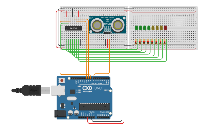 Circuit design Shift Register Example 3 - Tinkercad