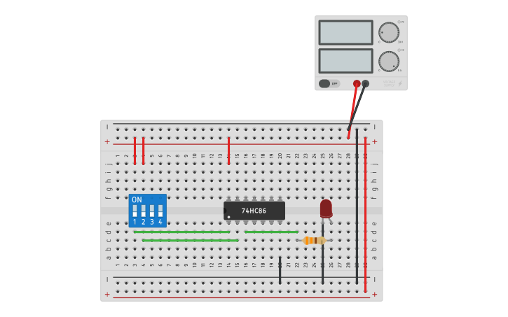 Circuit design PORTA XOR 7486 | Tinkercad