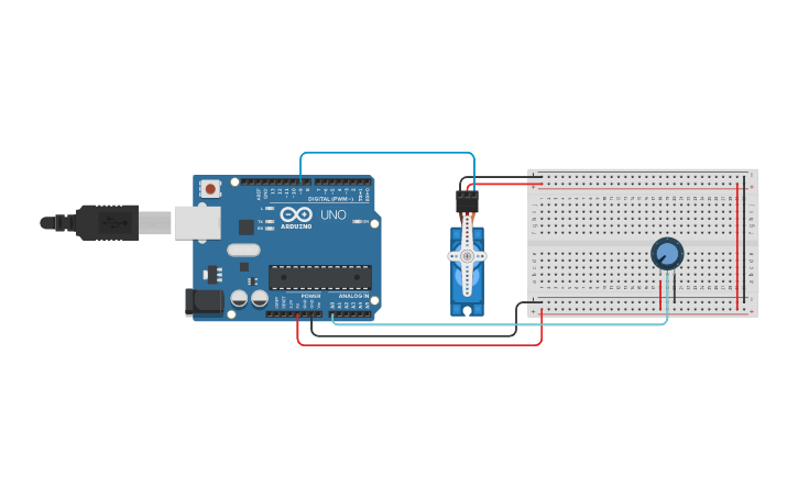 Circuit design Servo Motor w/ Potentiometer - Tinkercad