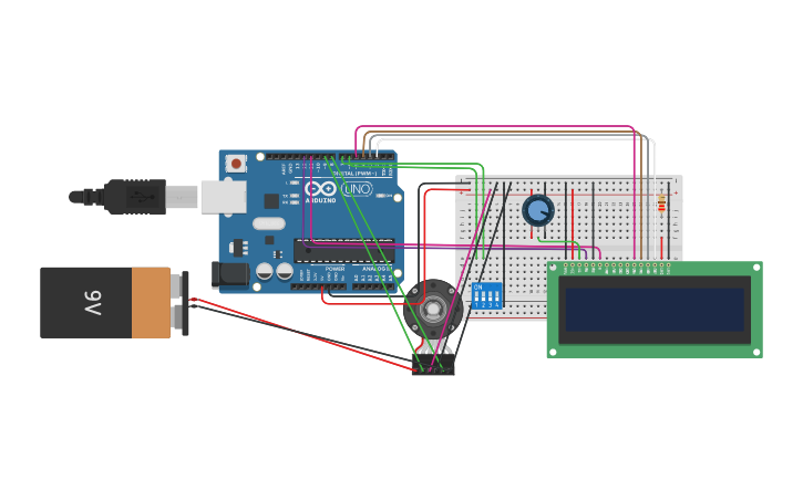 Circuit design lcd and rotary encoder test | Tinkercad