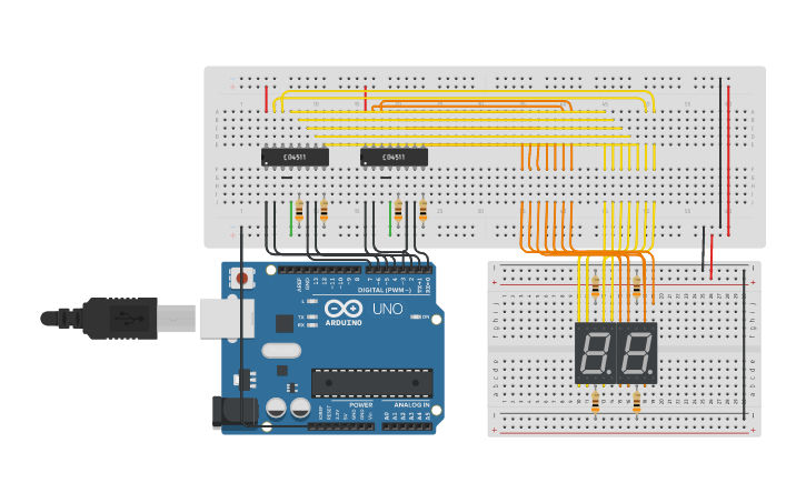 Circuit design Multiplexing seven segment LED displays | Tinkercad