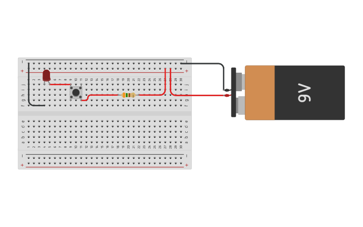 Circuit design botón + LED | Tinkercad