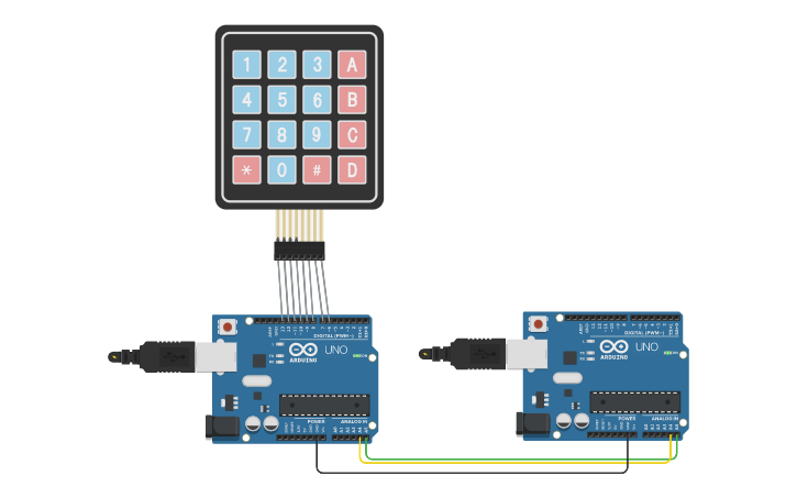 Circuit design MASTER SLAVE ARDUINO - Tinkercad image.