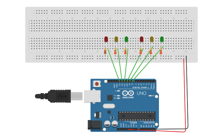 Circuit design 2 Opposite Traffic Lights | Tinkercad