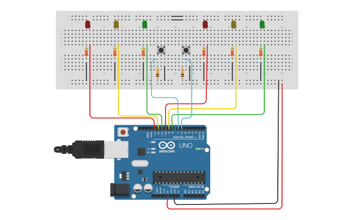 Circuit design SEMÁFORO INTELIGENTE - Tinkercad