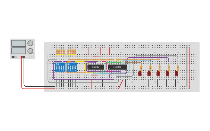 Circuit design RESTADOR 4 BITS - Tinkercad