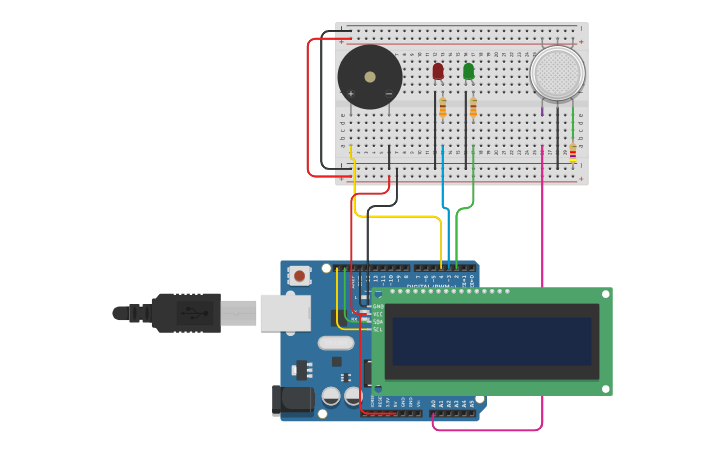 Circuit Design Sensor Kebocoran Gas - Tinkercad