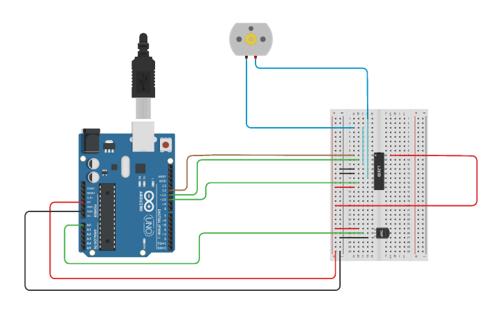 Circuit design Control dc motor using temperature sensor. - Tinkercad