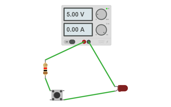 Circuit design LED on when button pressed | Tinkercad