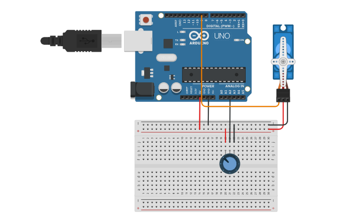 Circuit design LAB 12-3 Control Servo with Potentiometer | Tinkercad
