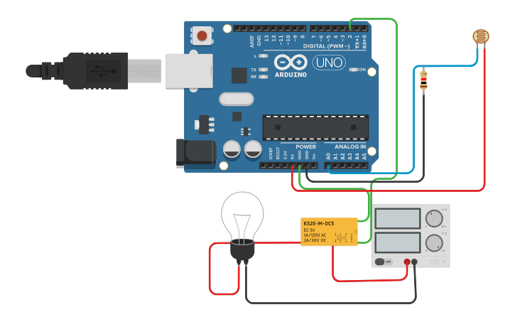 Circuit design rele-fotoresistencia | Tinkercad