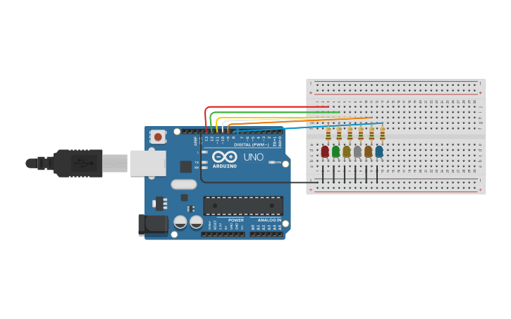 Circuit design Dancing LED Arduino - Tinkercad