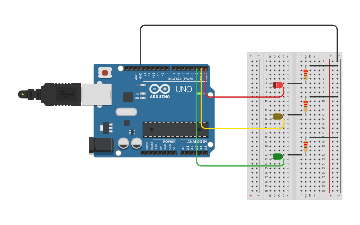 Circuit design Basic Ardunio Traffic Light CircuitV2 - Tinkercad