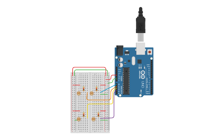 Circuit design LDRs Block Code | Tinkercad