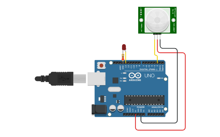 Circuit design PIR sensor with arduino - Tinkercad