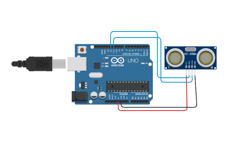 Circuit design 2.9 Ultrasonic Sensor Module | Tinkercad