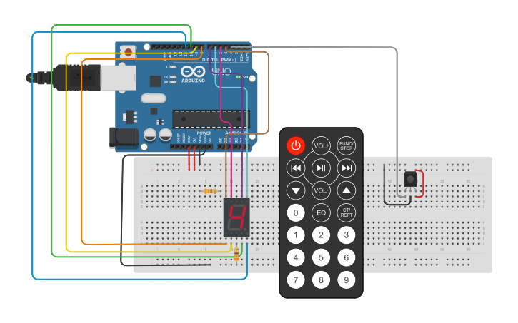 Circuit design Mando a distancia numeros - Tinkercad