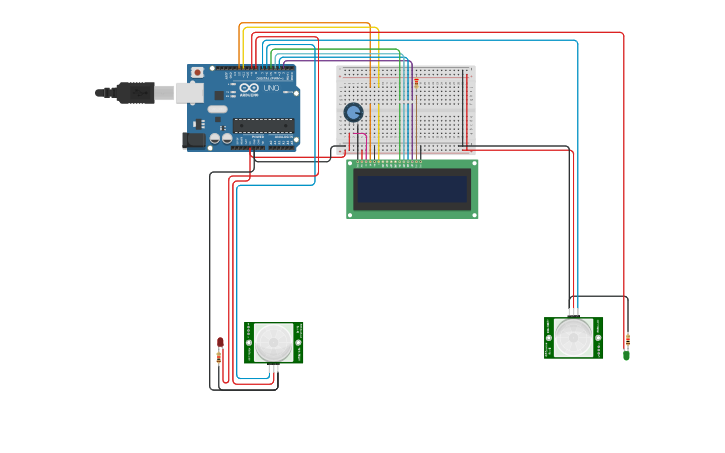 Circuit design 7) Bidirectional Visitor Counter | Tinkercad