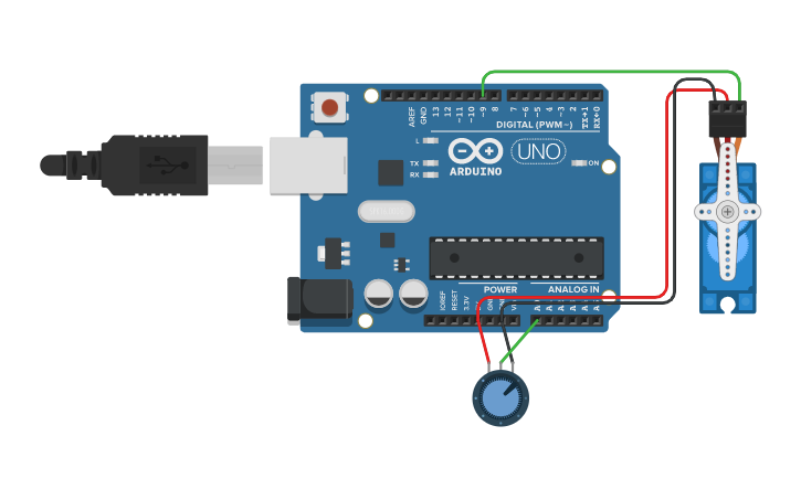 Circuit design Controlling Servo Motor using Potentiometer - Tinkercad