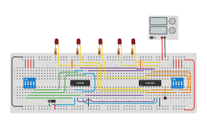 Circuit design ADDER/SUBTRACTOR - Tinkercad