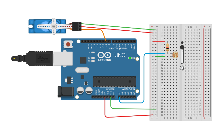 Circuit design 1/4 Solar Tracker 2 - Tinkercad