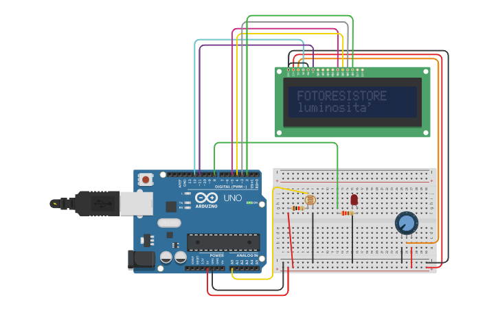 Circuit design fotoresistore con lcd - Tinkercad