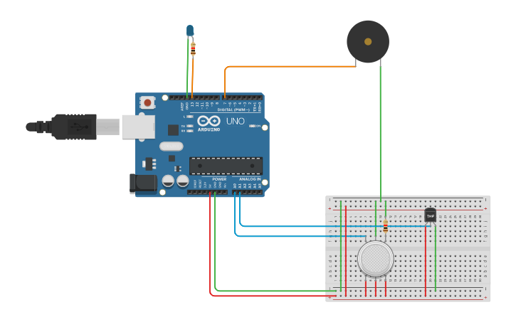 Circuit design Fire Alarm | Tinkercad